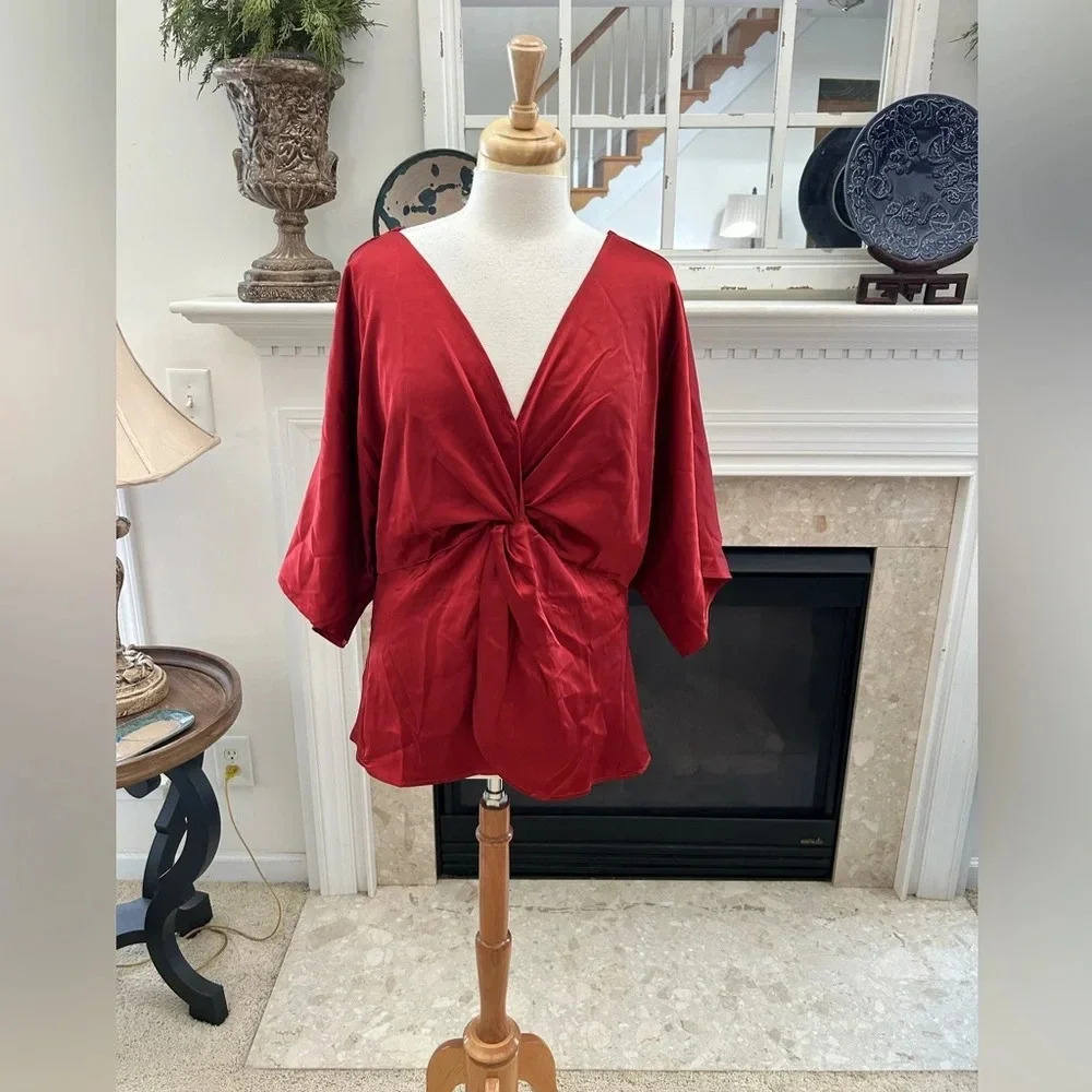 NWT Pleione Red Satin Top